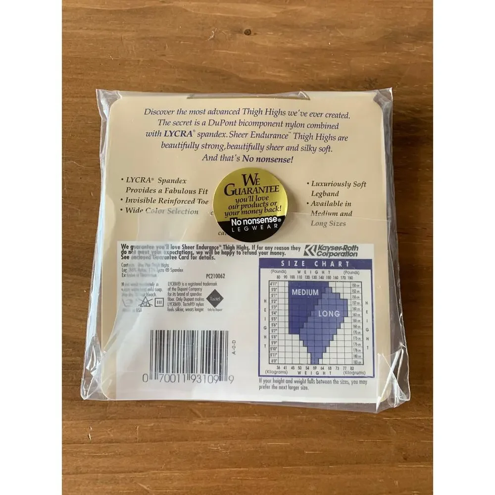 No Nonsense Sheer Endurance THIGH HIGHS Medium Beige Mist 1 Pair SEALED